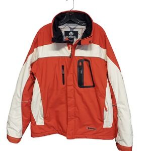 Sunice Mens Ski Jacket Orange White Colorblock Hooded Technical Winter Coat L